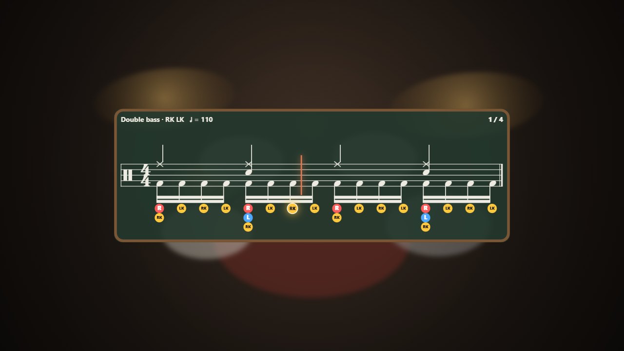 A double bass run marked RK and LK under a ride pattern