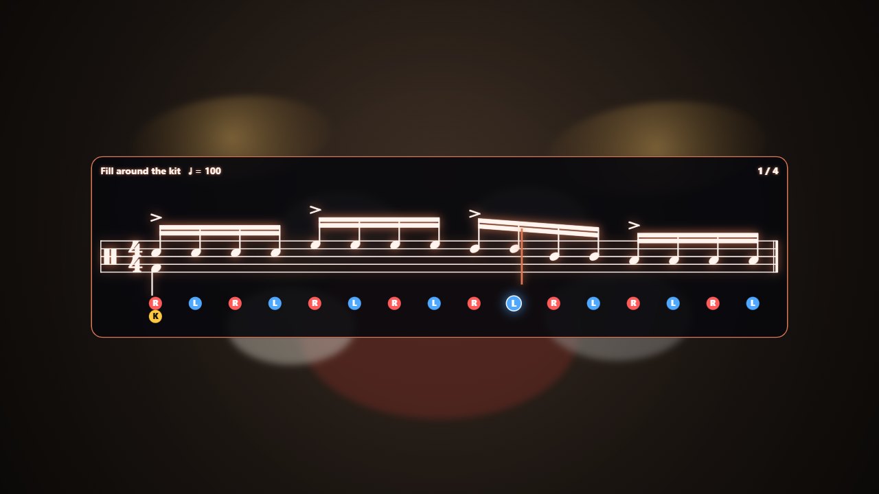 A sixteenth-note fill around the kit, with its sticking