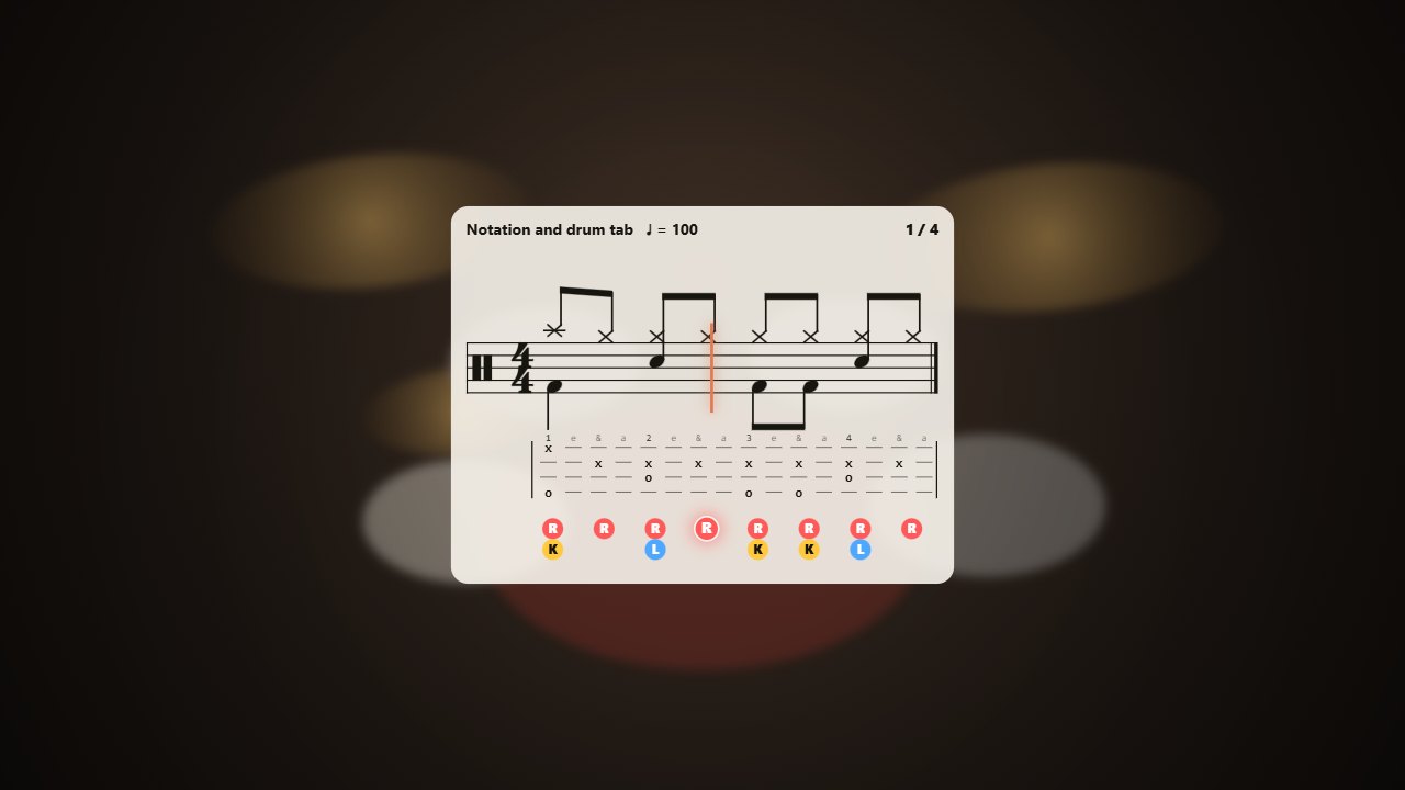 A groove as drum notation with the classic drum tab under it