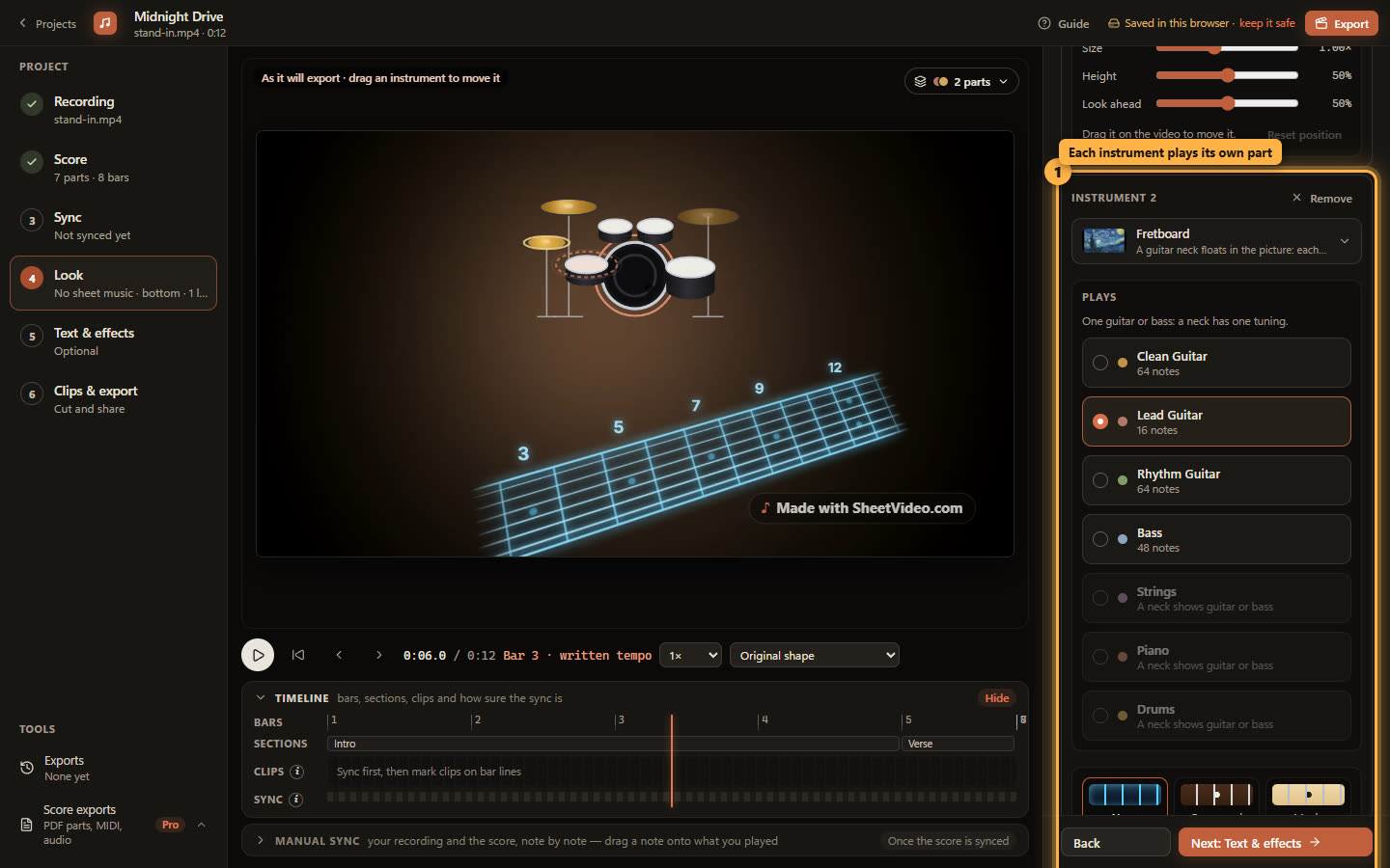 A drum kit and a fretboard on the same video, the second instrument’s card ringed
