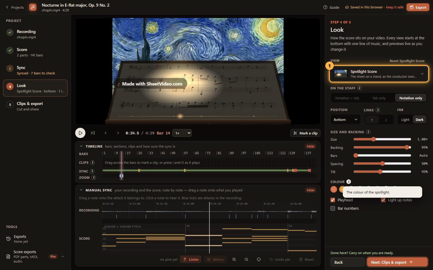The Spotlight Score view over the Nocturne
